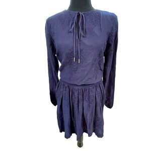 Tommy Hilfiger Pheasant Dress Embroidered Womens Cotton Long Sleeve Navy Size 6
